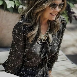 CABI 2021 Eros Blouse #4154 Heart Print Ruffles Long Sleeve size med. NWT